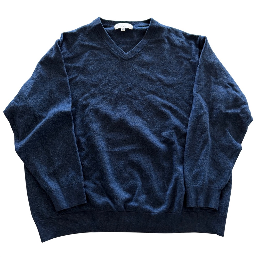 Turnbury Mens 3XT Navy Blue Extra Fine Merino Wool V-Neck Sweater Tall